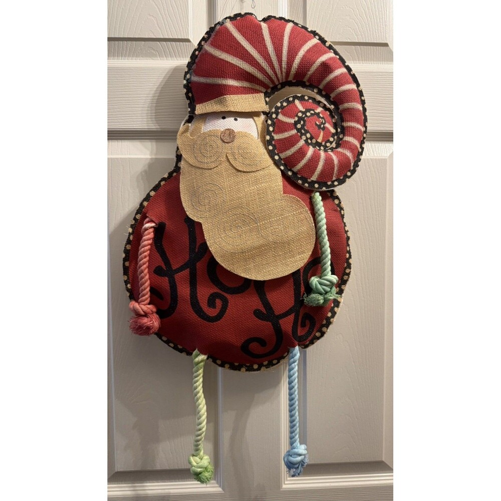 Santa Claus Burlap Wall Door Hanging Padded Christmas Rope Whimsical